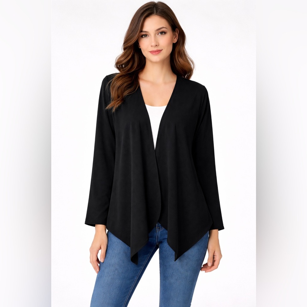 Ninexis Black Lightweight Draped Cardigan M/L | Minimalist Flowy High-Low